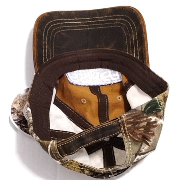 Fisher Refrigeration Camo Hat Distressed Leather Look Baseball Cap Adjustable - Picture 4 of 6